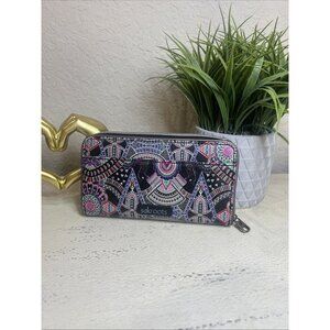 Sakroots Zip Around Wallet LLAMA Embroidery Colorful Medallions Aztec Large